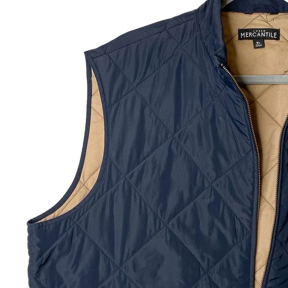 J. Crew Quilted Walker zip up vest Navy Tan Men’s Sz XL - Picture 5 of 10